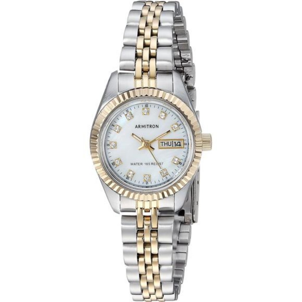 Womens DayDate Crystal Accented Dial Metal Bracelet Watch